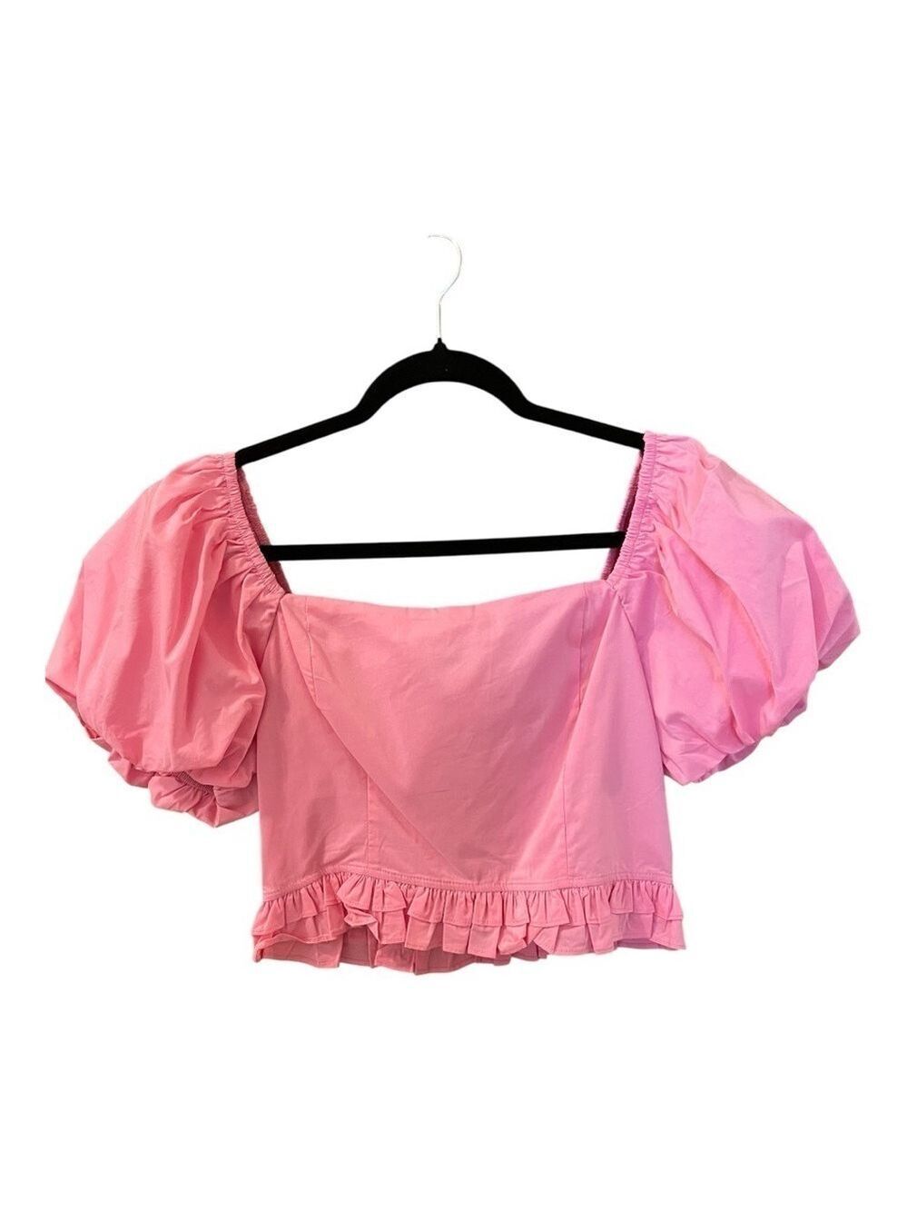 Main Strip Top, Size L, Pink, Cropped, Puff Sleeves, Ruffles New w\Tags.